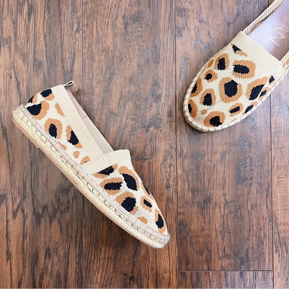 Deltan • Hensley Flyknit Espadrille leopard animal print flat slip on knit
